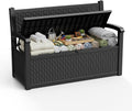 ROJIK 80 Gallon Storage Bench Deck Box Outdoor with Armrests, Resin Storage Furniture Waterproof Lockable for Porch Patio and Garden,Sturdy and Durable, Black