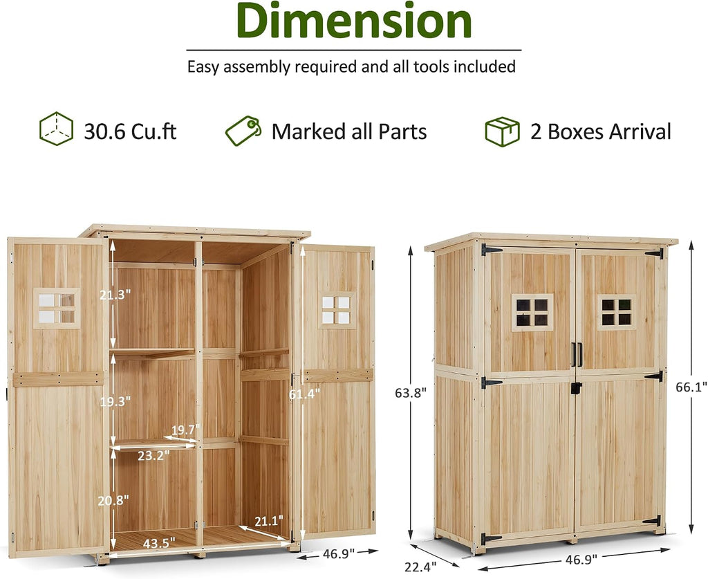 MCombo Large Wooden Outdoor Storage Cabinet with 2 Shelves, Oversize Garden Storage Shed with Lock, Tool Shed for Patio Yard Lawn, 1911 (Beige)