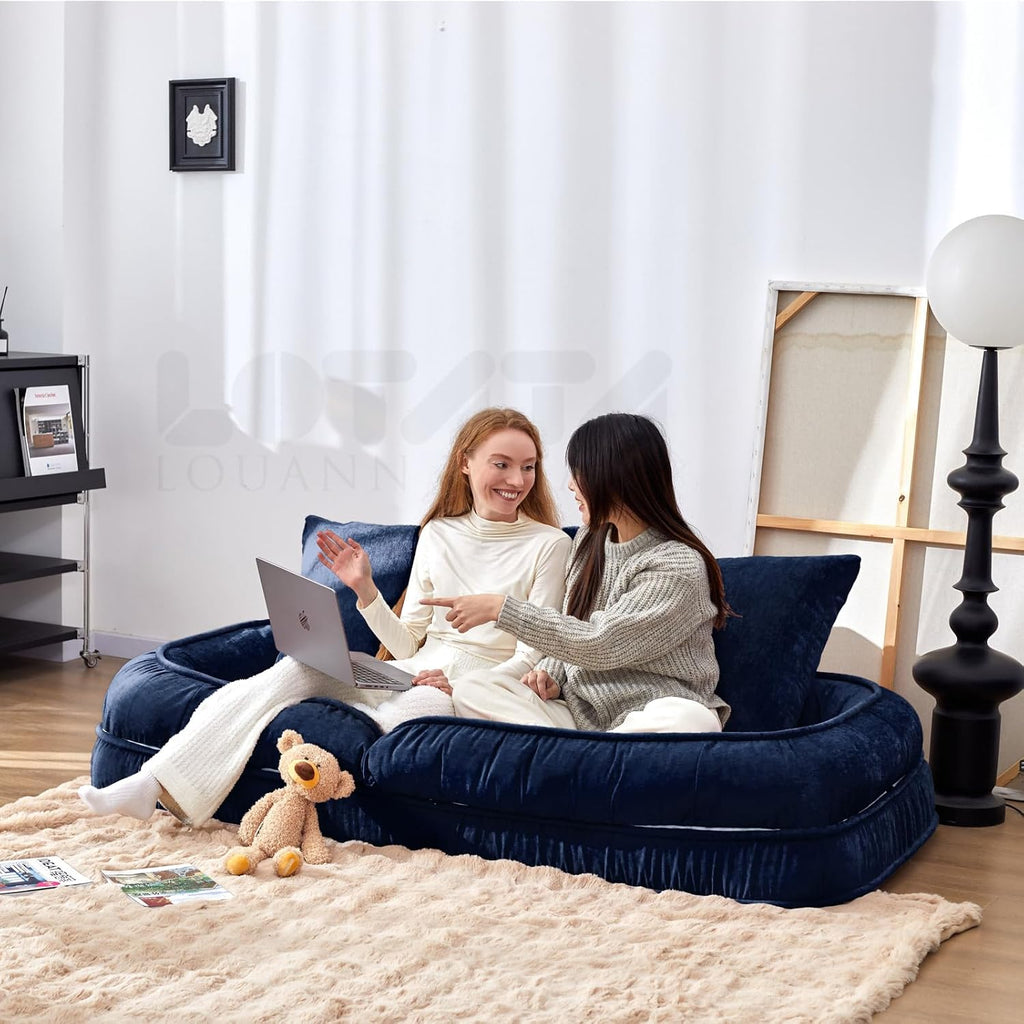 LouannTatami Foldable Lazy Sofa Bed Floor Chair - Adjustable Human Dog Bed for Adults Kids Floor Seats - Cozy Small Couch for Home Living Room(Blue)
