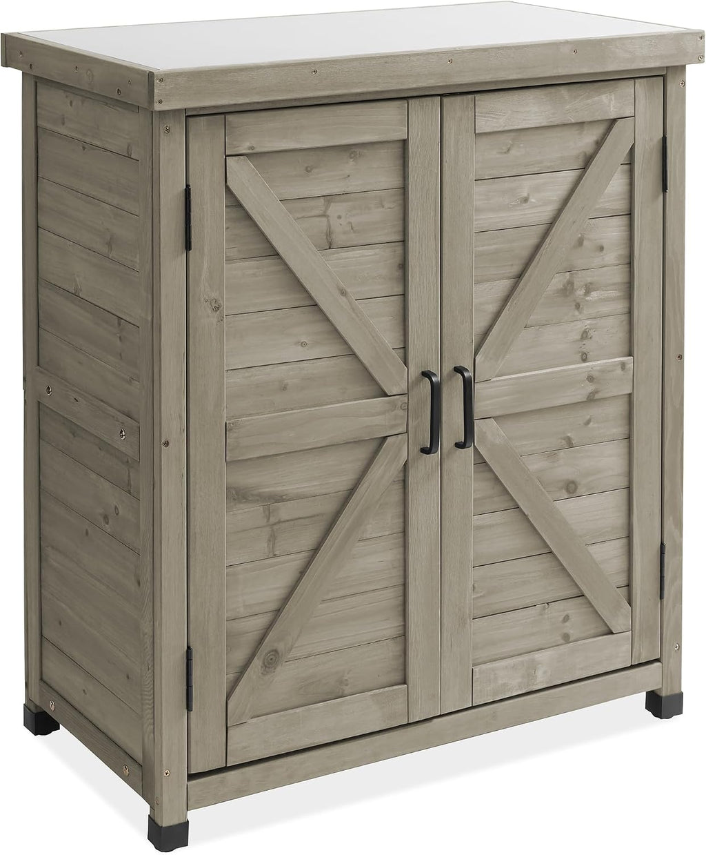 Casafield Outdoor Garden Potting Bench with Metal Tabletop and Storage Cabinet - Wooden Outdoor Garden Patio Workstation Table, Gray