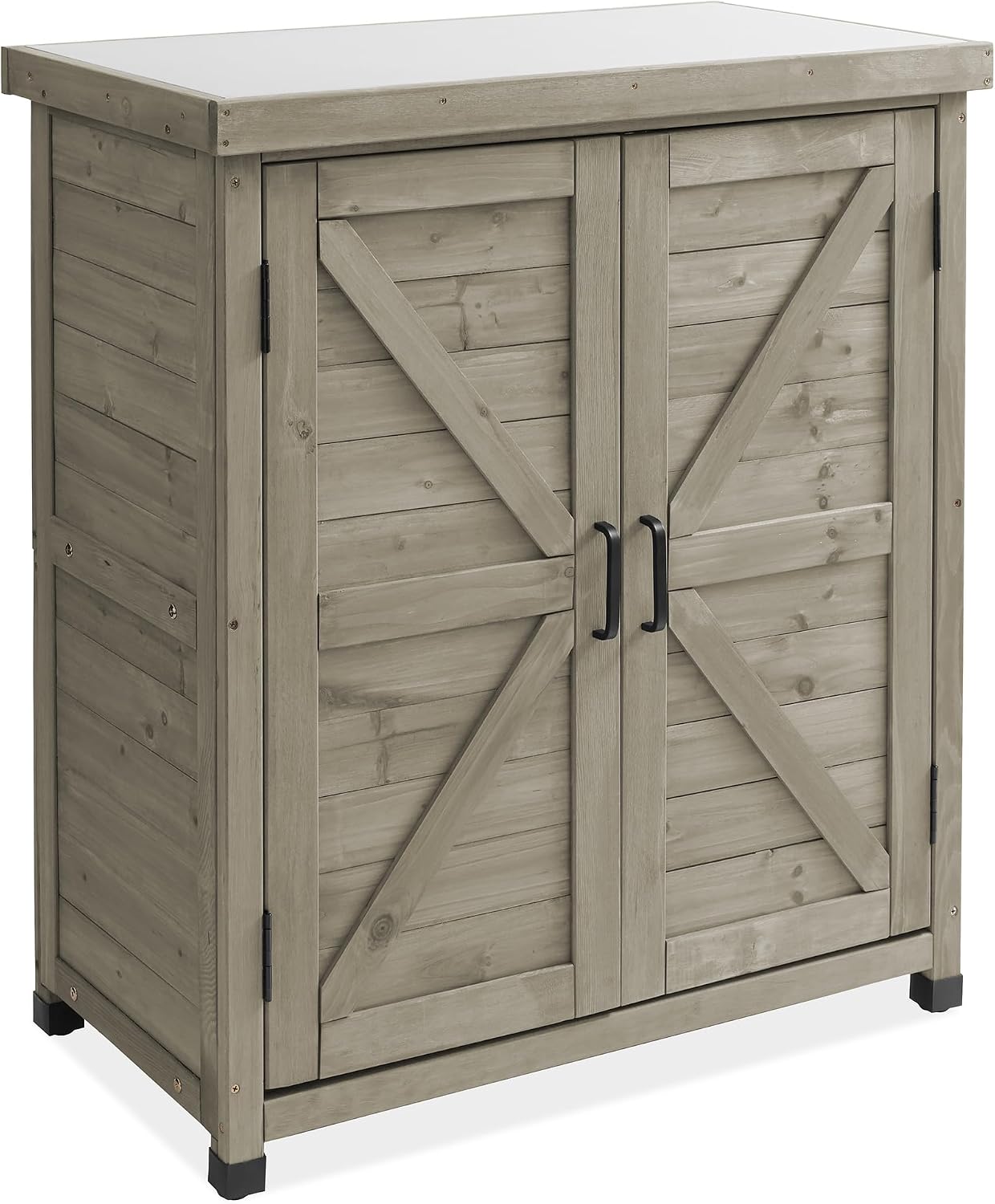 Casafield Outdoor Garden Potting Bench with Metal Tabletop and Storage Cabinet - Wooden Outdoor Garden Patio Workstation Table, Gray