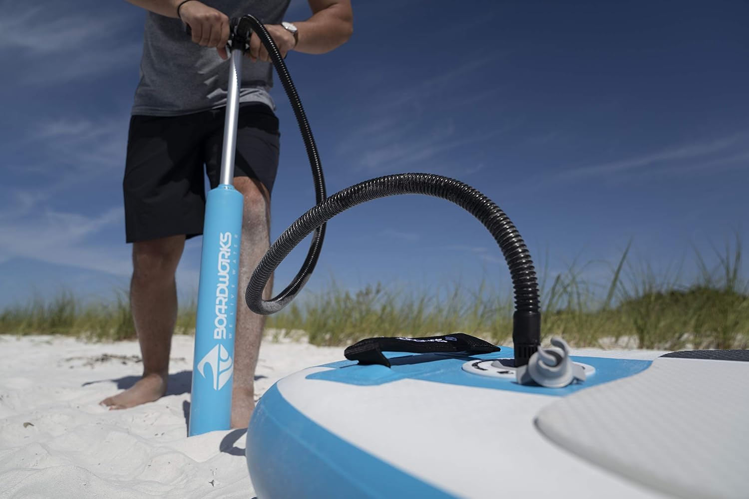 Boardworks SHUBU Riptide Inflatable Stand-Up Paddle Board (iSUP) | SUP Package Includes Three Piece Paddle, Carry Bag and Pump (SUP) Complete Kit | 10'6', Blue/White/Grey