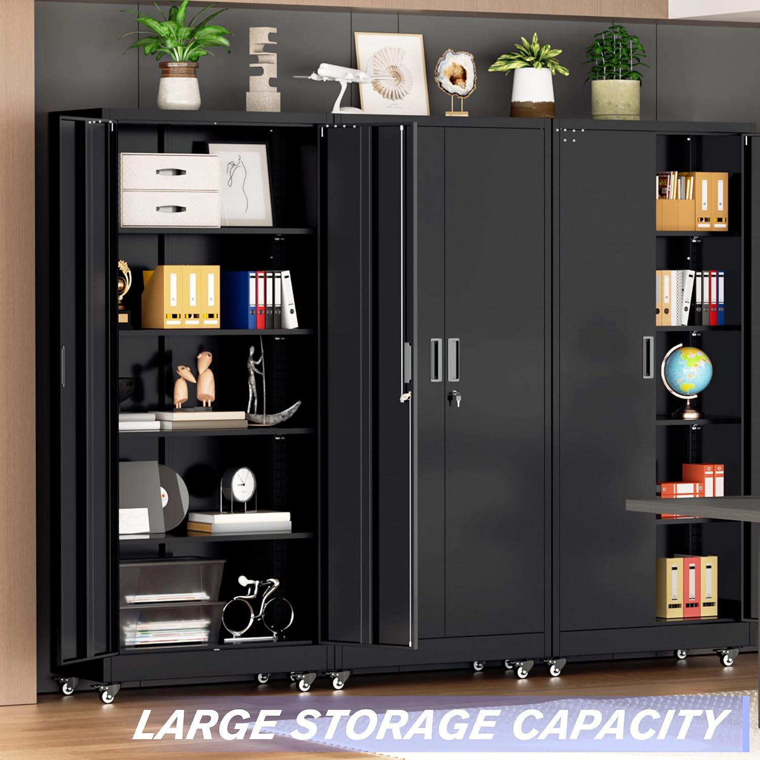 Pataku 73' Metal Storage Cabinet with Wheels, Garage Storage Cabinet with 4 Adjustable Shelves & Lockable Doors for Garage Home Office, Heavy Duty Tool Cabinets
