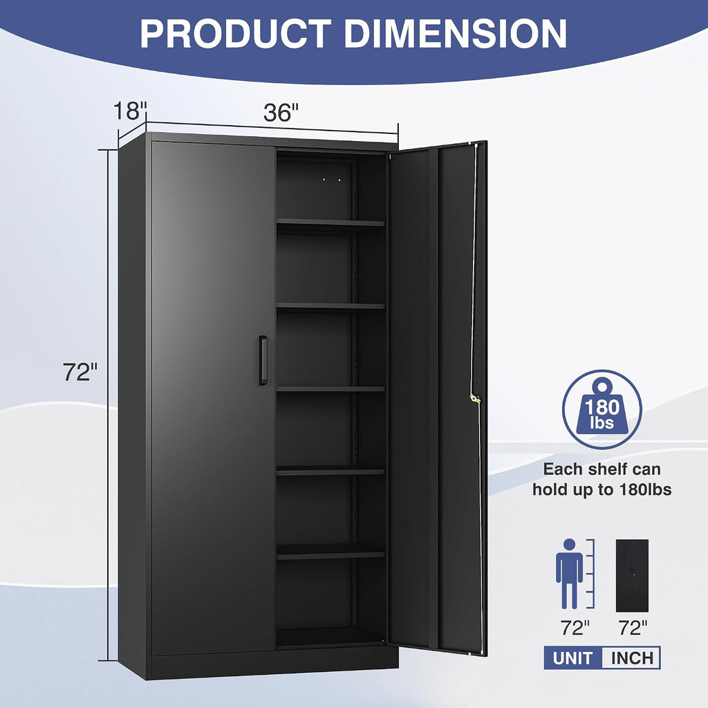 Metal Storage Cabinet with Lock,72' Tall Storage Cabinet with Doors and Adjustable Shelves,Steel Locking Cabinets for Garage,Home Office,Pantry,School,Hospital(Black)
