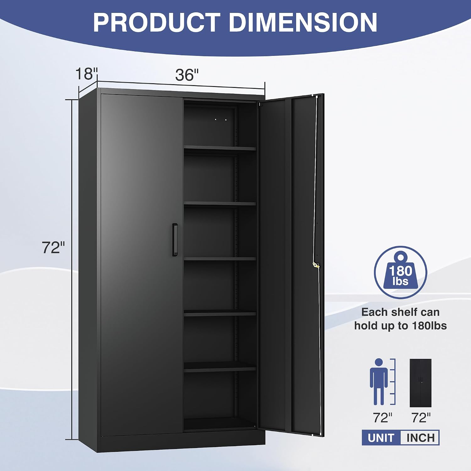 Metal Storage Cabinet with Lock,72' Tall Storage Cabinet with Doors and Adjustable Shelves,Steel Locking Cabinets for Garage,Home Office,Pantry,School,Hospital(Black)