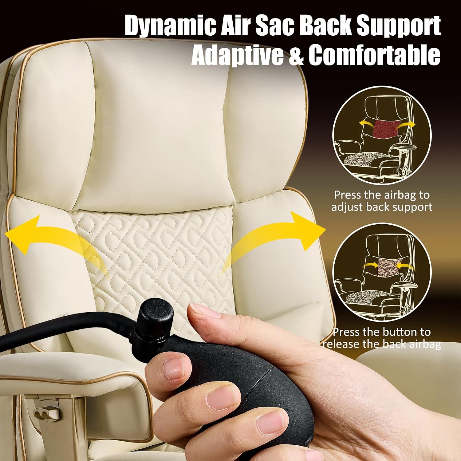 Leather Office Chair with Footrest, High-Back Executive Office Chair with Adjustable Lumbar Support, Luxury Desk Chair with Silent Wheels Rocking 360° Swivel, Height Adjustment,Beige