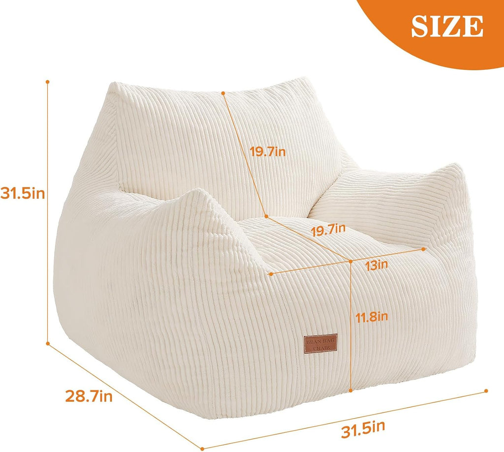 Big Bean Bag Chair for Adults, Ultra Soft Living Room Bean Bag with Armrests, Stuffed BeanBag Chair for Napping, Gaming, Vacuum-Compressed for Easy Gifting, 48 Hours to Fluffs Up, Beige