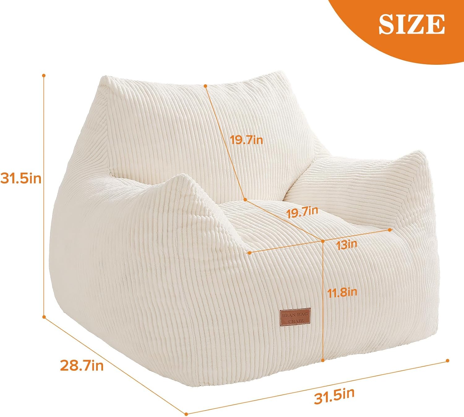 Big Bean Bag Chair for Adults, Ultra Soft Living Room Bean Bag with Armrests, Stuffed BeanBag Chair for Napping, Gaming, Vacuum-Compressed for Easy Gifting, 48 Hours to Fluffs Up, Beige