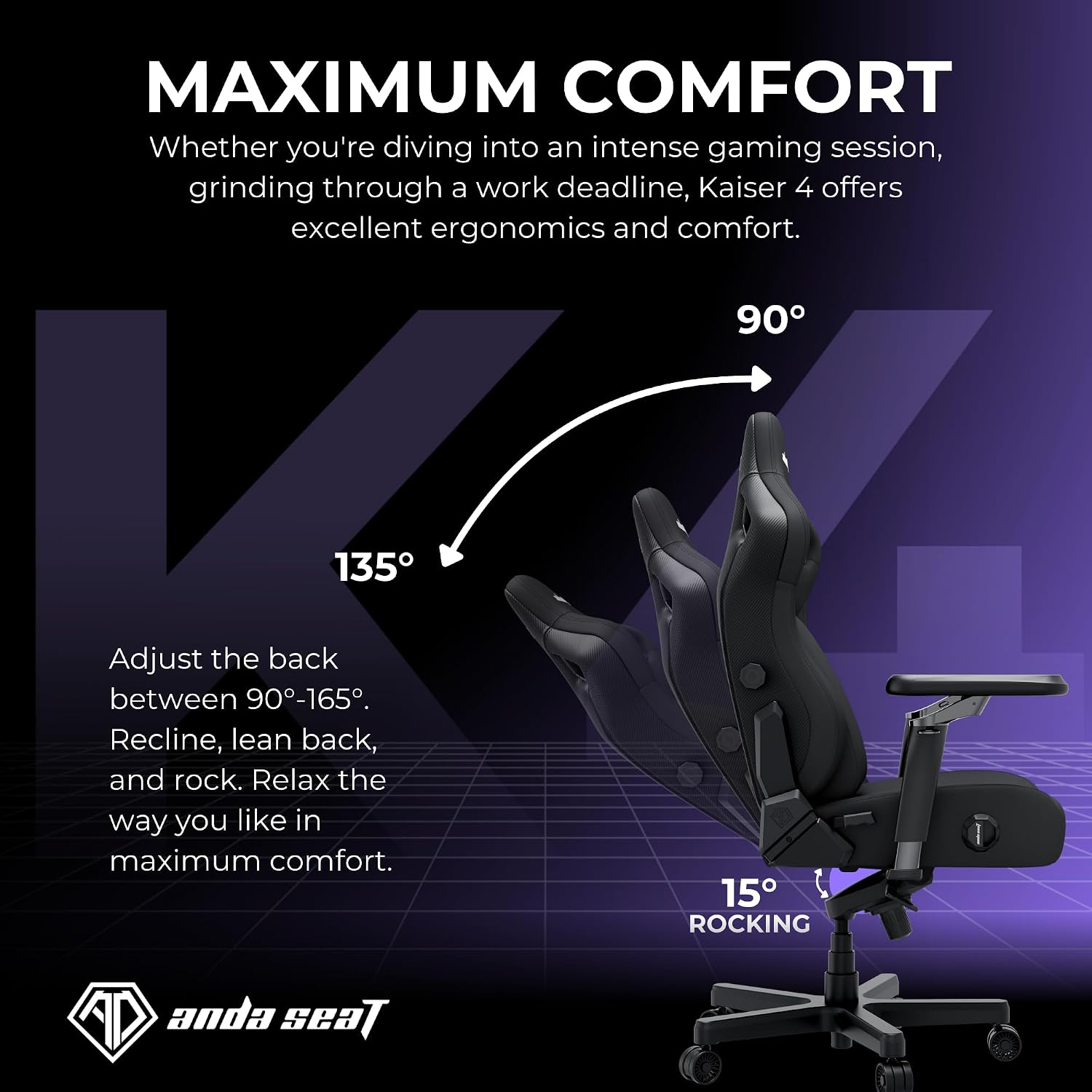Anda Seat Kaiser 4 Large Gaming Chair for Adults - Ergonomic Black PVC Leather Gaming Seat with 6D Armrest, Comfortable Office Chair with Lumbar Support, Heavy Duty Wide Computer Seat