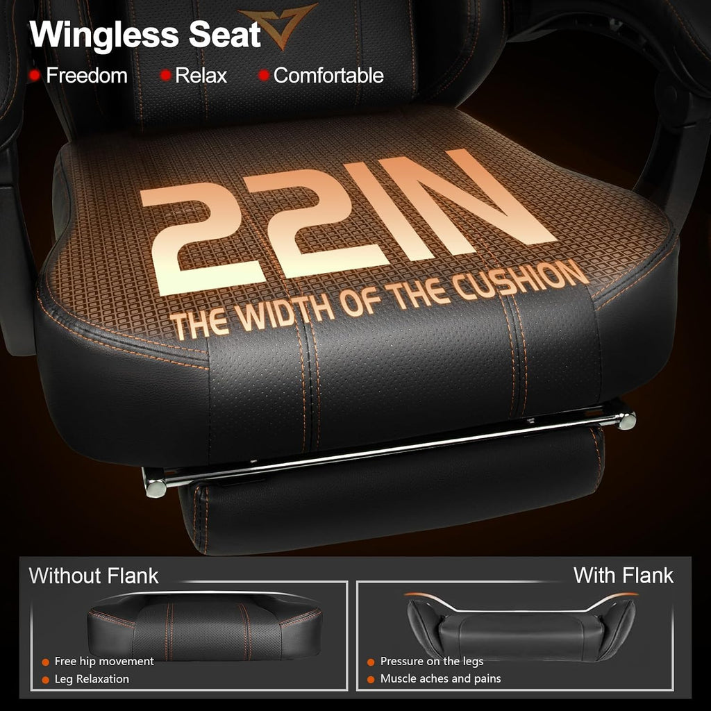VITESSE Big and Tall Gaming Chair with Footrest,Ergonomic Video Gaming Chair with Oversized Headrest and Lumbar Support for Adults 400lb Weight Capacity,Computer Chair for Office or Gaming (Orange)