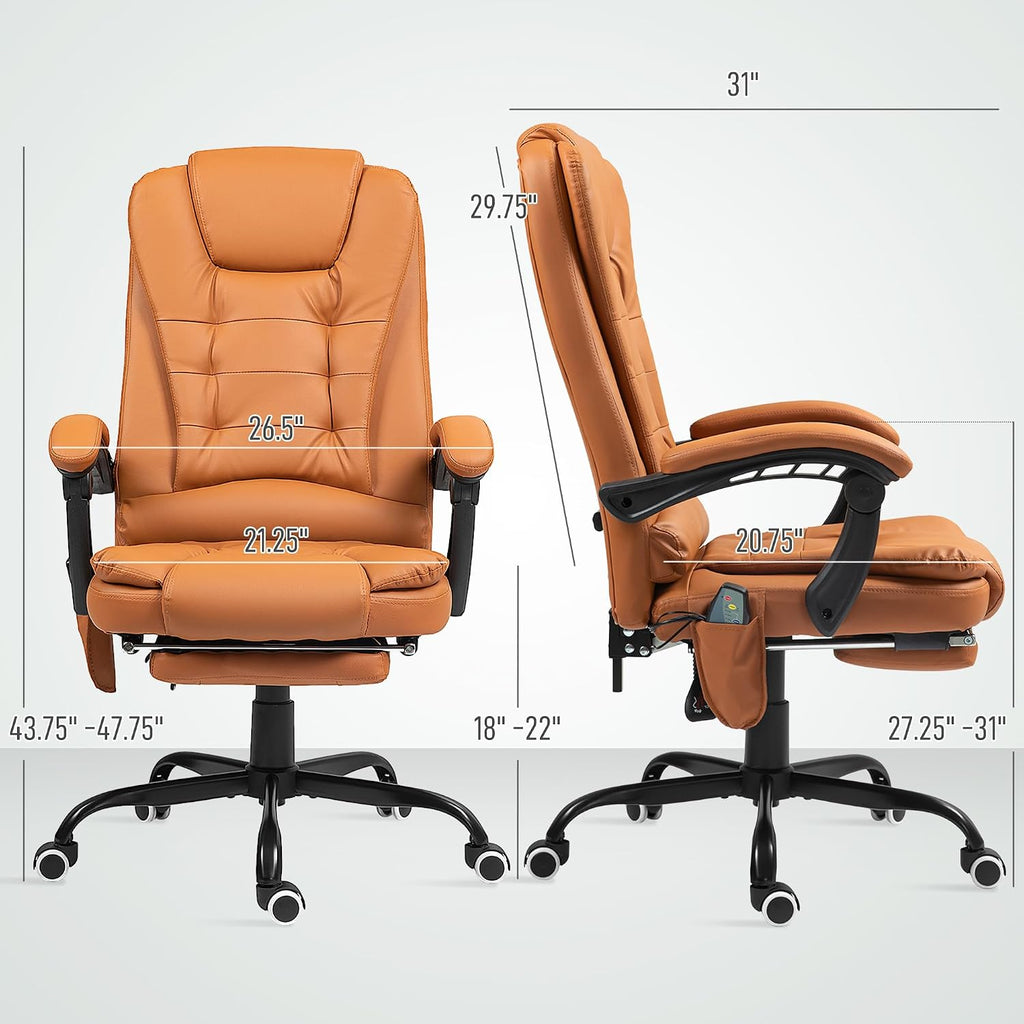 Vinsetto 7-Point Vibrating Massage Office Chair, High Back Computer Chair with Lumbar Support, Footrest, Reclining Back, Adjustable Height, Light Brown