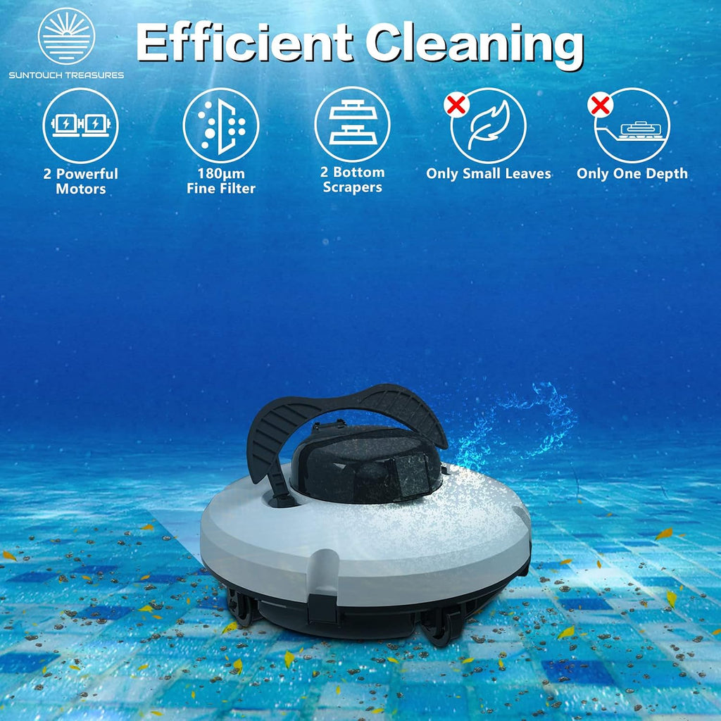 Cordless Robotic Pool Cleaner for Above Ground Pool - Automatic Swimming Pool Robot - 2-Motor Powerful Cleaning Vacuum Robots - Rechargeable Robotic Pool Cleaners for Inground Pools Up to 500 Sq.Ft.