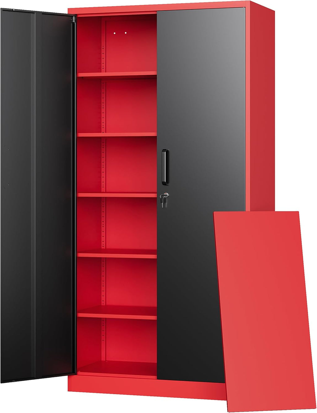 Letaya Metal Garage Storage Cabinets with Lock, 72' Tall Locker Organizer Steel Tool Cabinets,5 Adjustable Shelves 2 Doors for Home Office, Warehouse,Garage,Industrial,Employee (Black Red)