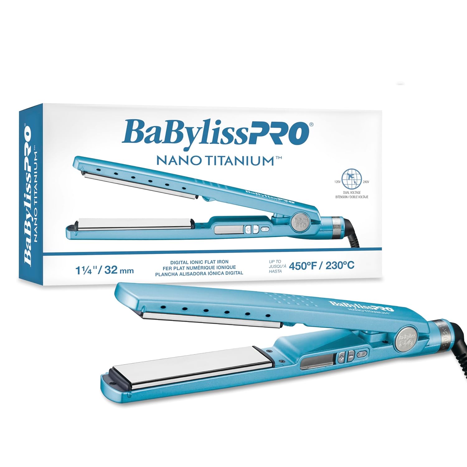 BabylissPRO Nano Titanium Ionic Hair Straightener, Professional Flat Iron for All Hair Types