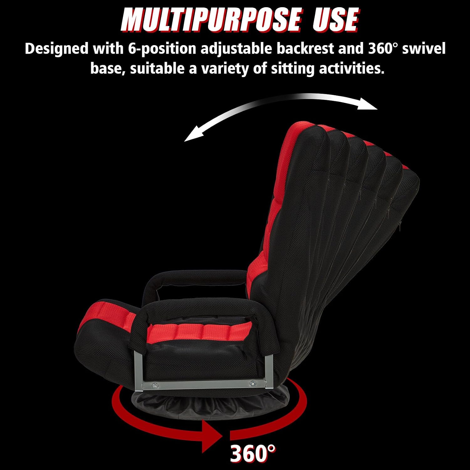 Swivel Gaming Chair Multipurpose 2PACK Floor Gaming Chair for Playing Video Games, TV, Reading w/Armrest Lumbar Support & 6 Adjustable Postion Backrest for Adults,Red