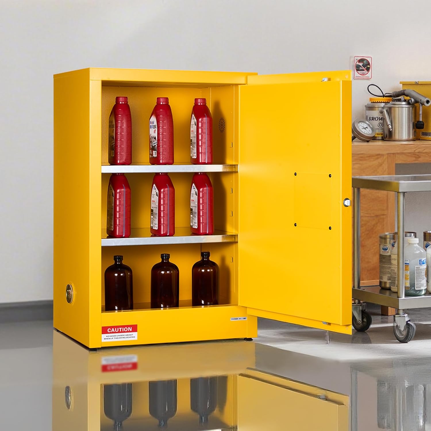 VEVOR Flammable Cabinet 18' x 24' x 65', 13 Gallon Flammable Storage Cabinet with Adjustable Shelf, Cold-Rolled and Galvanized Steel Fire Cabinets, for Commercial Industrial Home Use, Yellow
