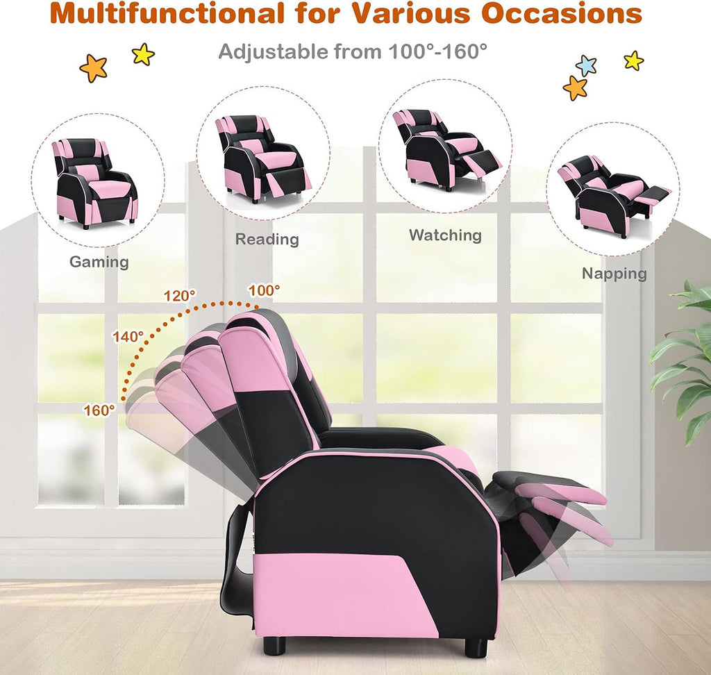 ARLIME Kids Recliner, PU Leather Kid Lounge Chair w/Footrest, Armrest, Headrest & Lumbar Support, Adjustable Gaming Toddler Sofa Armchair for Boys Girls (Pink)