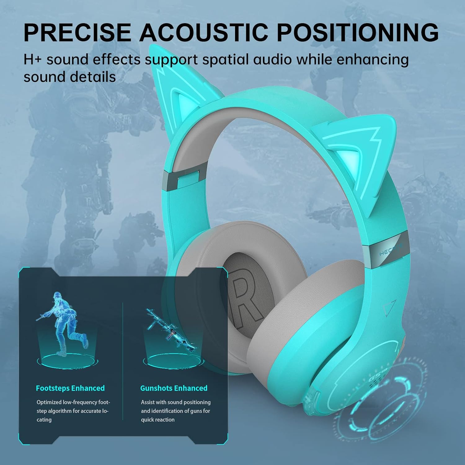 Edifier G5BT CAT Wireless Gaming Headset with Dual Mic, Bluetooth Gaming Headphones with Detachable Cat Ear for PC, PS5, PS4, Nintendo Switch, RGB Light - Turquoise