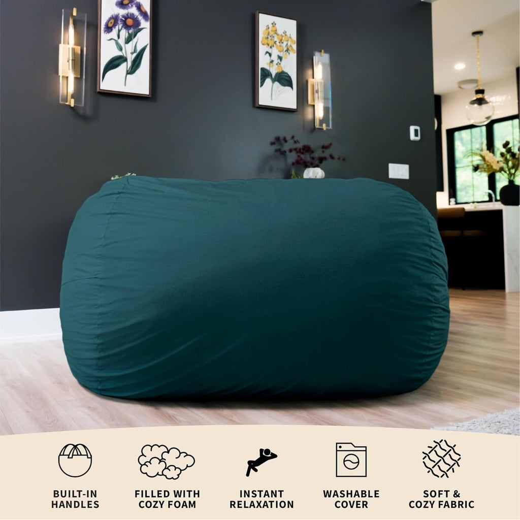 Big Joe Fuf 7Ft Giant Foam Bean Bag Chair, Oversized Couch with Removable Cover for Kids, Teens, Adults, Deep Sea Velveteen, Durable Woven Polyester, 7 Foot