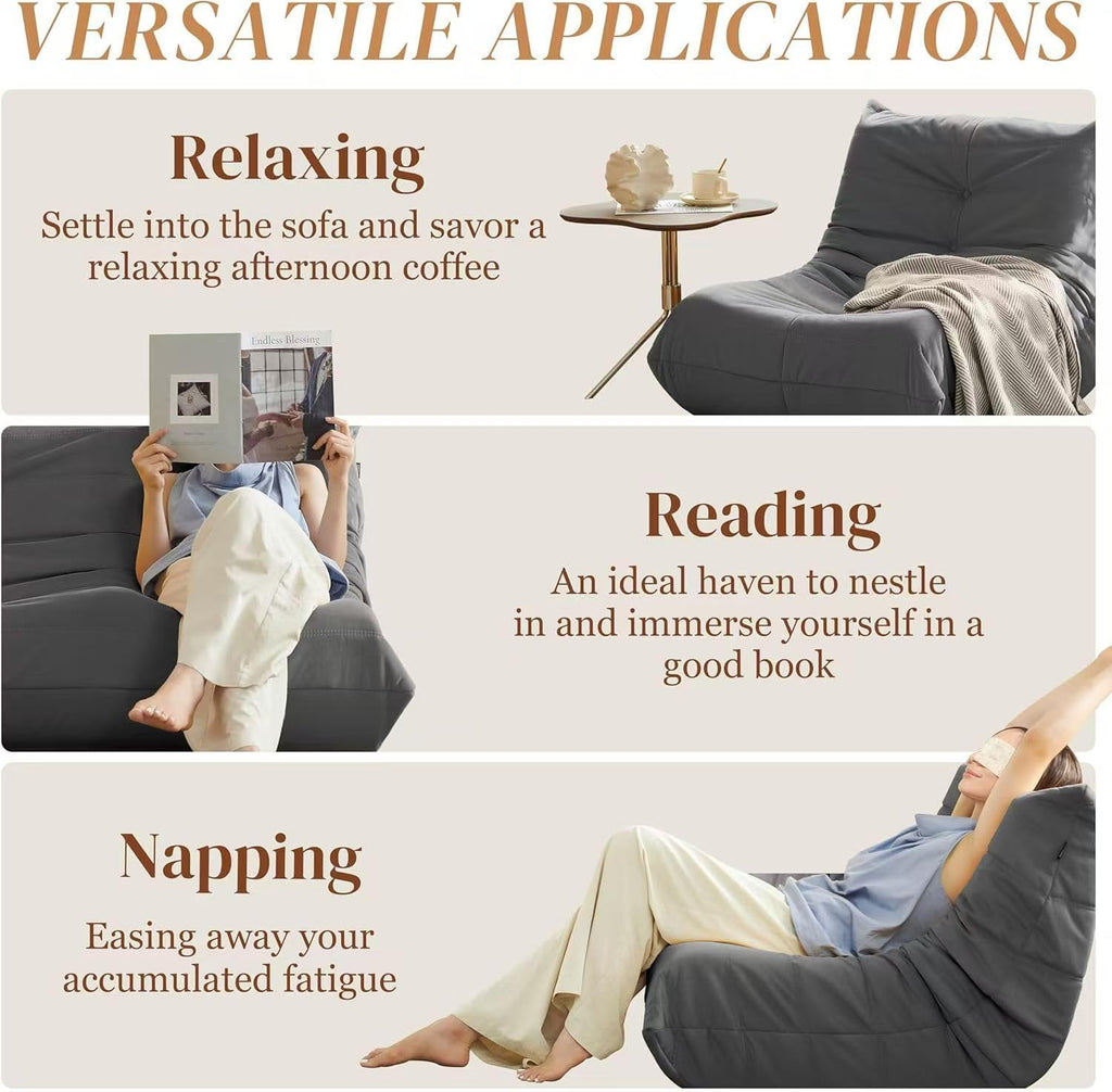 Warmiehomy Bean Bag Chair, Corduroy Bean Bag Couch with Button Design, Pre-Filler Foam Floor Fireside Chair for Adults and Kids for Gaming Reading Relaxing Watching(Grey)