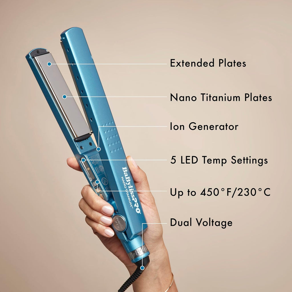 BabylissPRO Nano Titanium Ionic Hair Straightener, Professional Flat Iron for All Hair Types