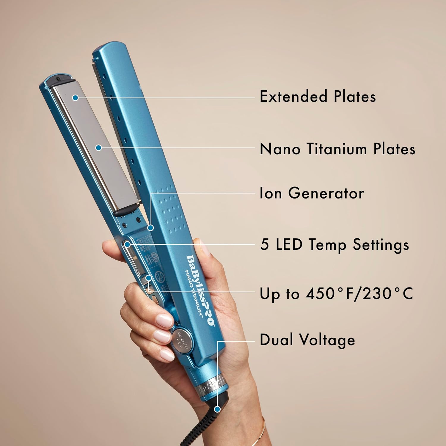 BabylissPRO Nano Titanium Ionic Hair Straightener, Professional Flat Iron for All Hair Types