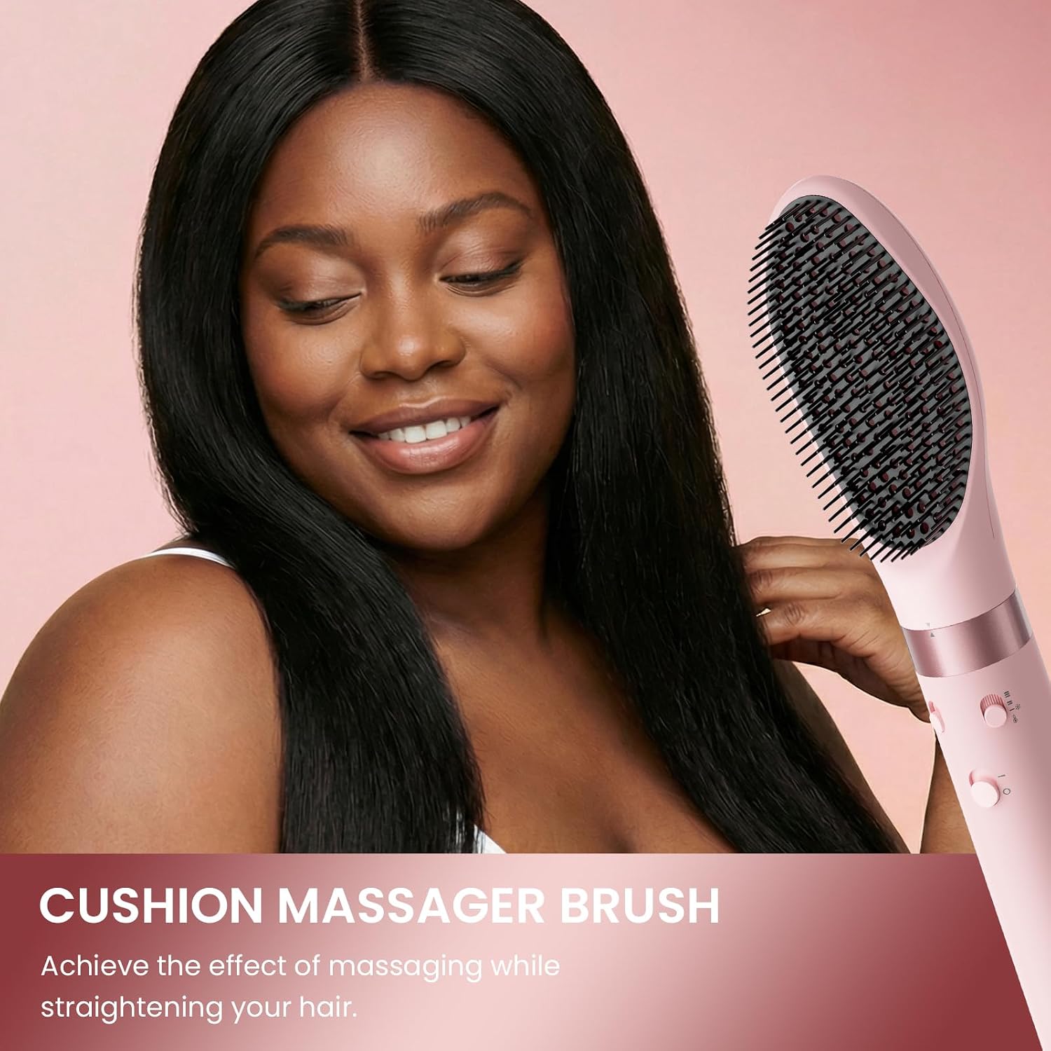MESCOMB Dual Voltage Hair Dryer Brush - 5 in 1 Hot Air Styler Wrap with Auto Wrap Curlers, Fast Drying, Straightening & Volumizing, 100V–240V Global Travel with Storage Bag-Peach Pink