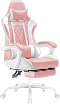 Shahoo Gaming Chair with Footrest and Massage Lumbar Support, Ergonomic Computer Seat Height Adjustable with 360°Swivel and Headrest, Pink1