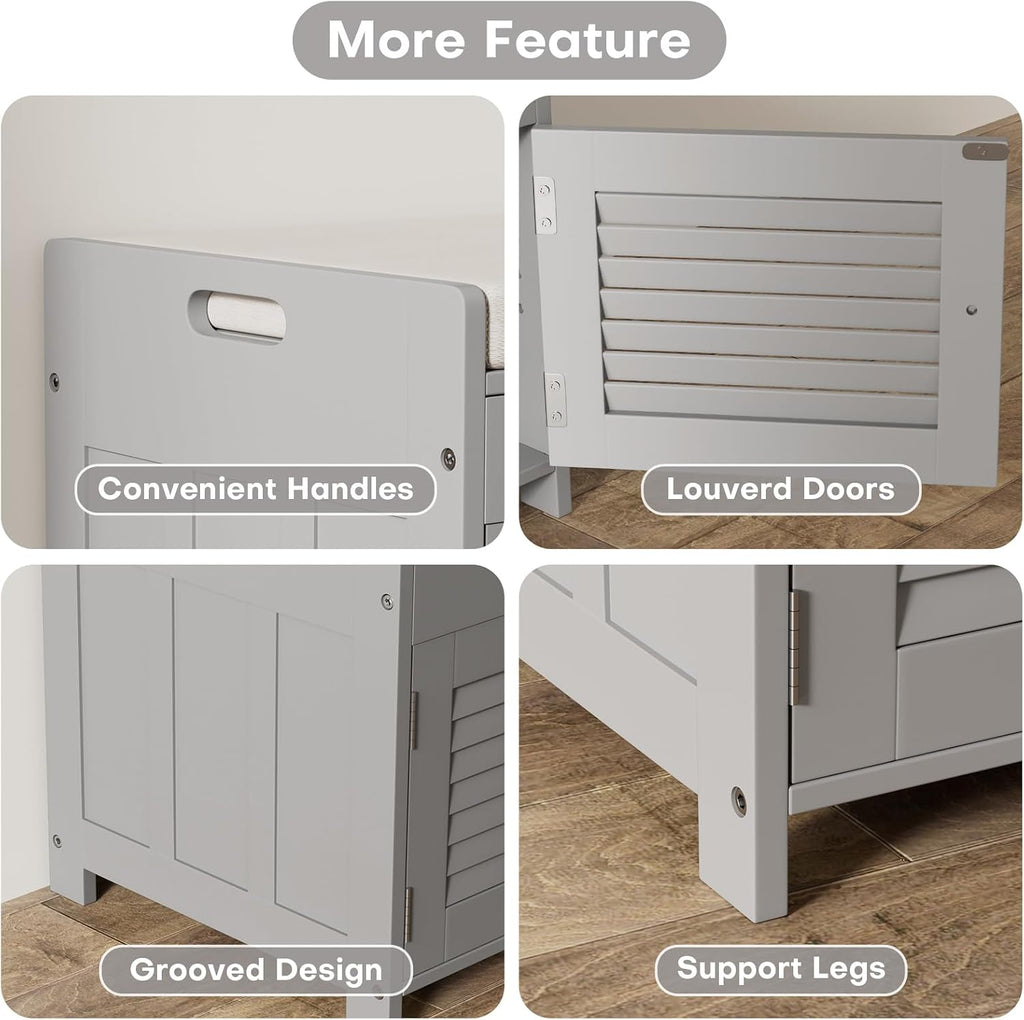 WARMHONIU Shoe Storage Bench with Lift Top Storage, Entryway Bench with Cushioned Seat, Adjustable Shelf, 2 Tier Shoe Rack with Doors for Entryway, Bedroom, Hallway, Mudroom, Grey