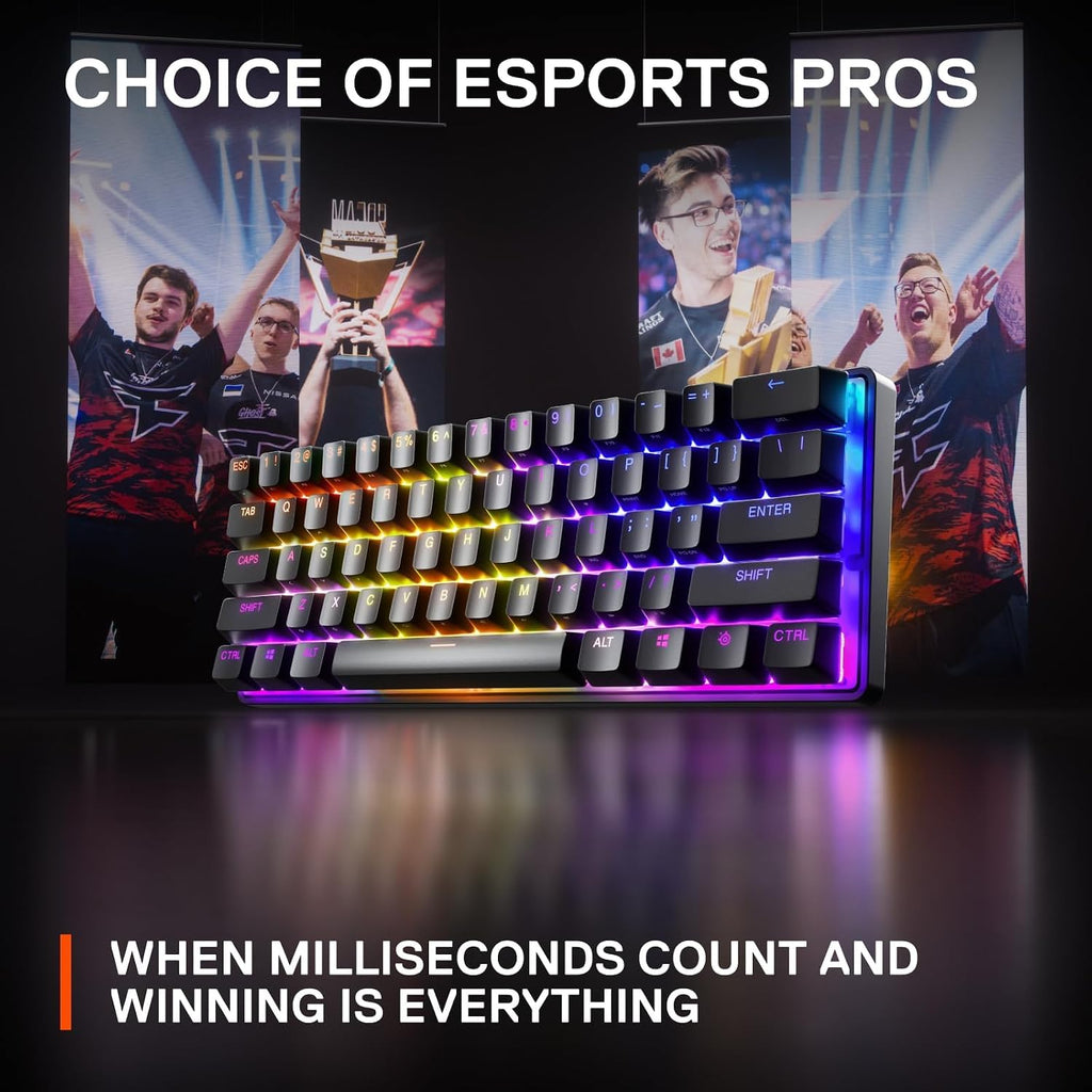 SteelSeries Apex Pro Mini Mechanical Gaming Keyboard – World's Fastest Keyboard – Adjustable Actuation – Compact 60% Form Factor – RGB – PBT Keycaps – USB-C (Renewed)