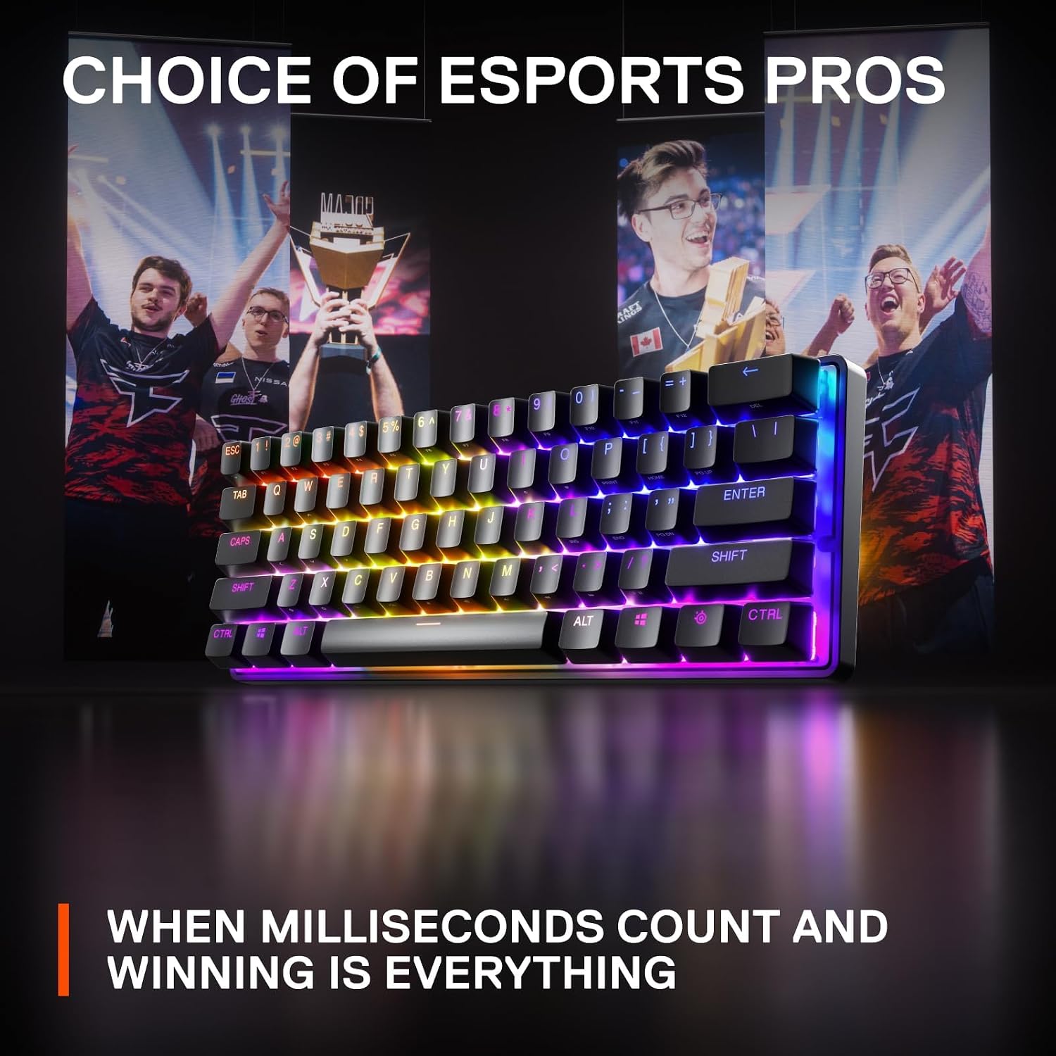 SteelSeries Apex Pro Mini Mechanical Gaming Keyboard – World's Fastest Keyboard – Adjustable Actuation – Compact 60% Form Factor – RGB – PBT Keycaps – USB-C (Renewed)