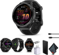 Garmin Forerunner 570 Running Smartwatch, 47MM WiFi, GPS Fitness Smart Watch for Men and Women, Slate Gray Aluminum with Translucent Black/Black Band Bundle with P-Bank + More