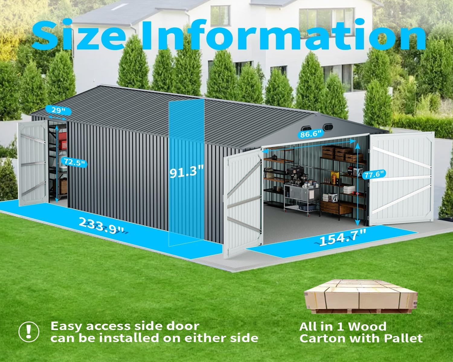 20 x 13 FT Metal Garage Shed, Large Metal Building Storage Shed with with 2 Lockable Doors&4 Air Vents, Galvanized Steel Prefab Shed Waterproof for Car, Truck, Bike, Tool, Dark Gray