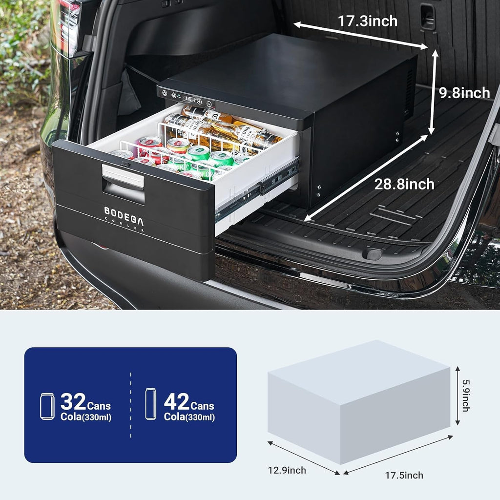 BODEGACOOLER 12 Volt Drawer Refrigerator, 33Quart(31L) RV Fridge Freezer APP Control, Portable Refrigerator (-4℉-68℉), Car Cooler for Travel ,Camping, Road Trips Tailgating, Truck, Van, SUV 12/24V DC