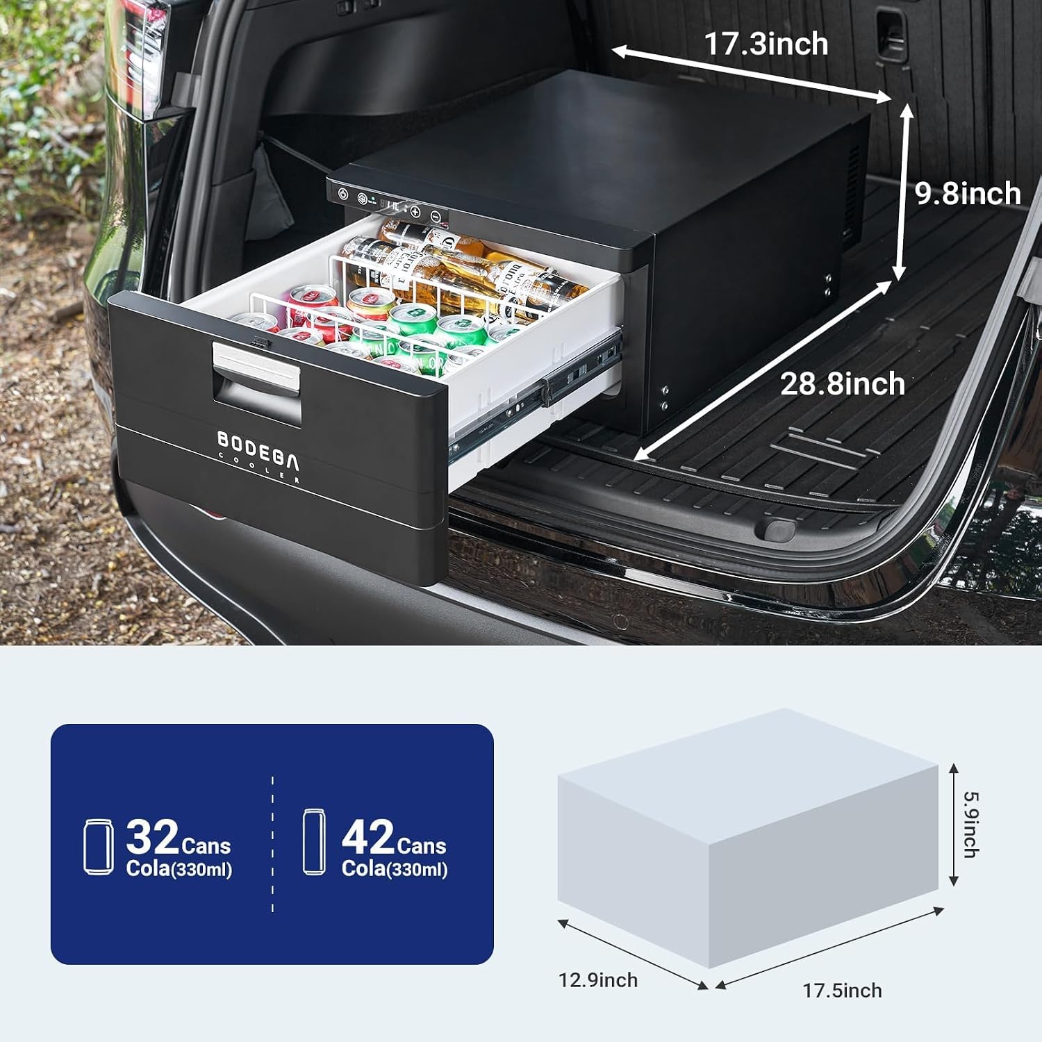BODEGACOOLER 12 Volt Drawer Refrigerator, 33Quart(31L) RV Fridge Freezer APP Control, Portable Refrigerator (-4℉-68℉), Car Cooler for Travel ,Camping, Road Trips Tailgating, Truck, Van, SUV 12/24V DC