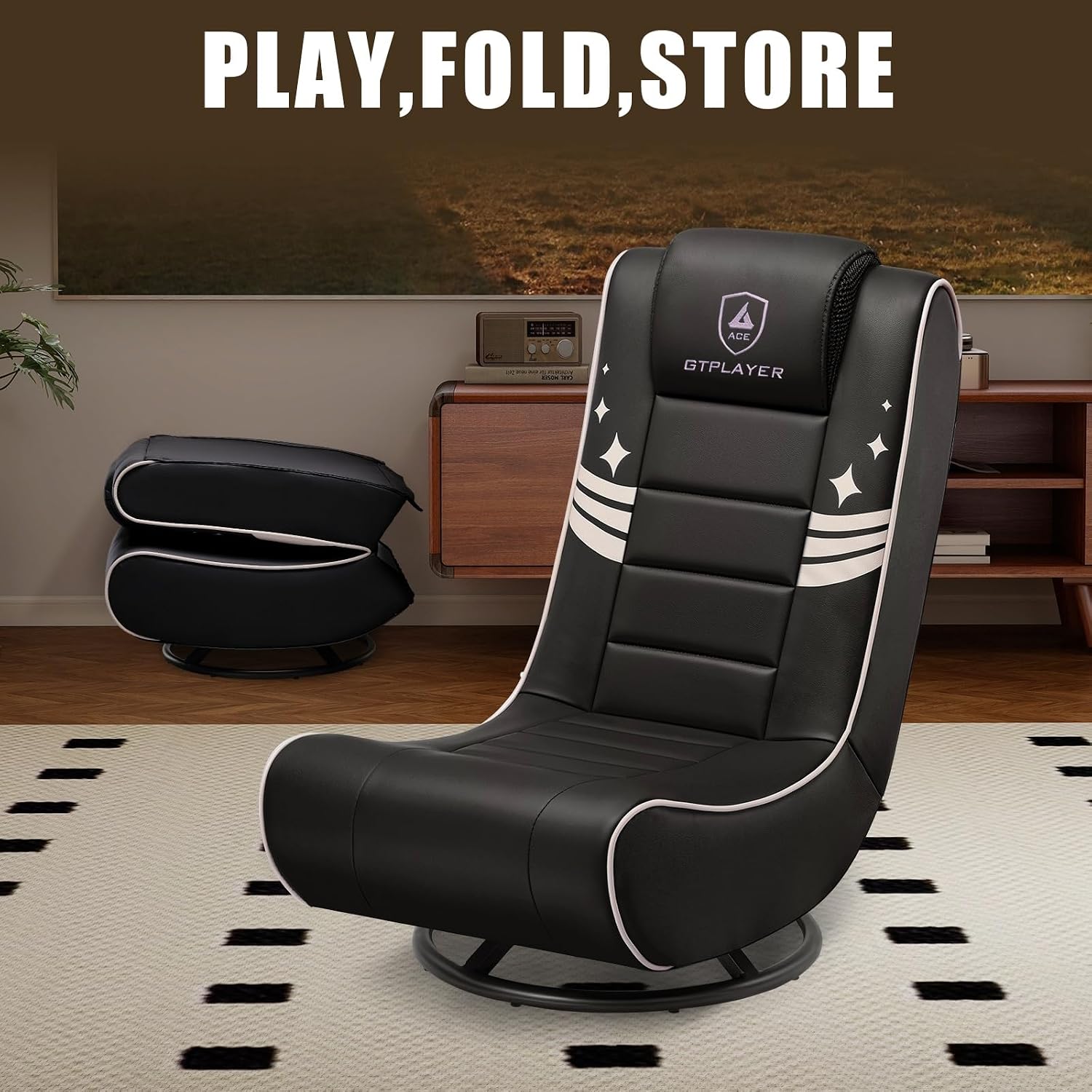 GTPLAYER Floor Gaming Chair Foldable Swivel Floor Chairs for Kids Boys Comfy Video Game Seat with 360° Multipurpose for Gamers, Bedroom or Game Room