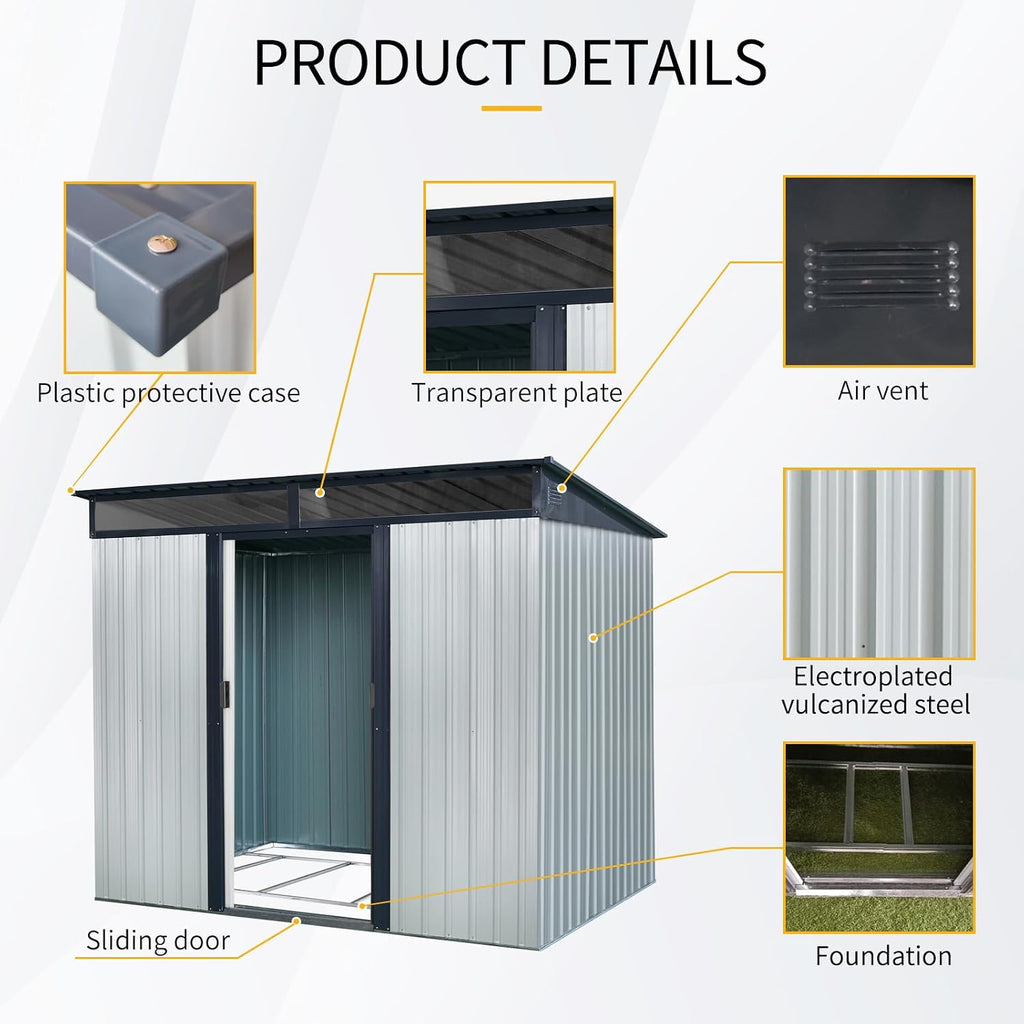 KEIKI 8x6 FT Outdoor Metal Storage Shed with Sloped Roof,Vents and Lockable Sliding Door for Garden Yard Lawn