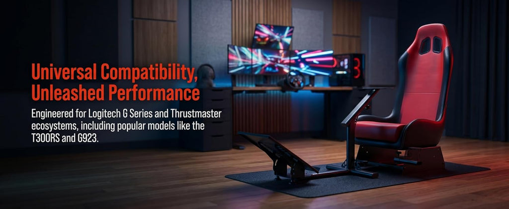 Sim Racing Cockpit with Seat | Compatible with G29 G920 G923 T248X T248 T300RS TX F458 T500RS| Easy to Install Racing Wheel Stand for PS5, Xbox, PC Gaming (Black/Red)
