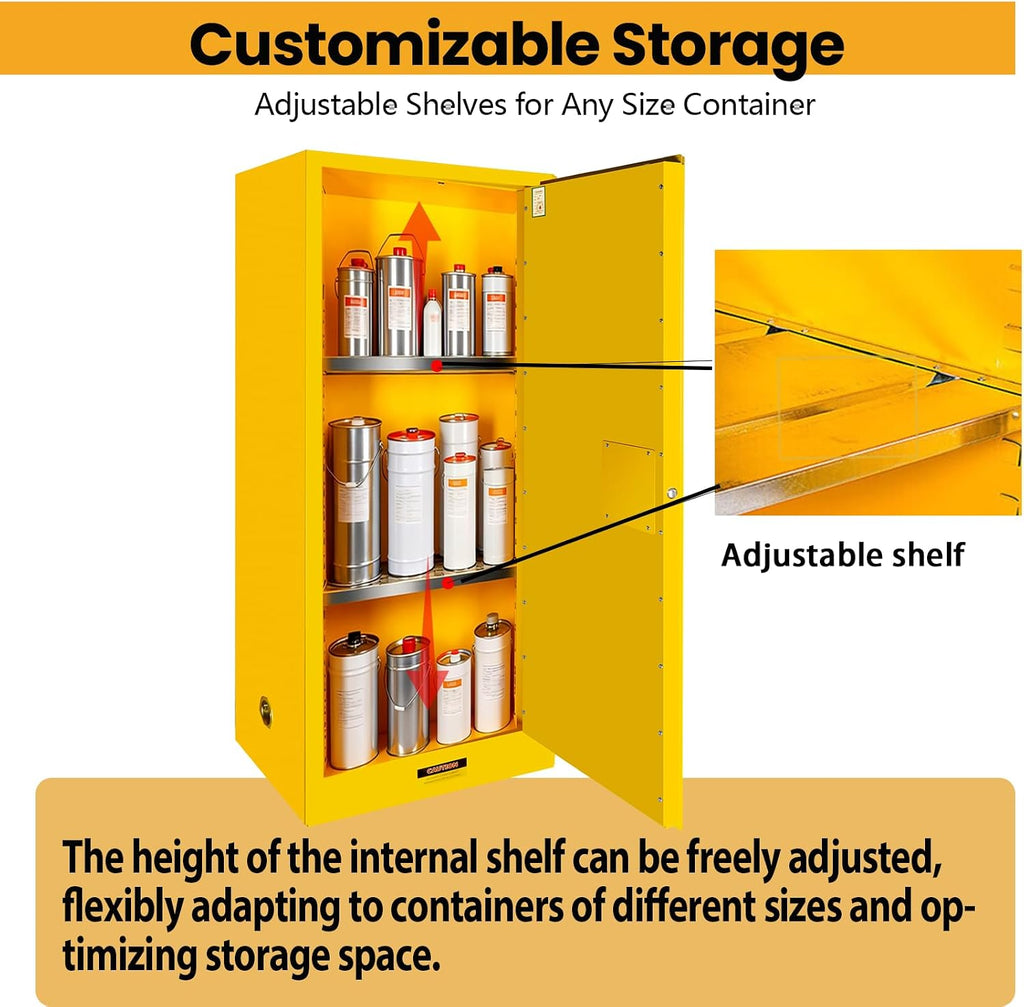 159 Gal Flammable Storage Cabinet with 3-Point Locking System and Adjustable Galvanized Shelves for Industrial Laboratories, Warehouses, Fire Resistant Metal Storage Cabinet for Flammable Liquids