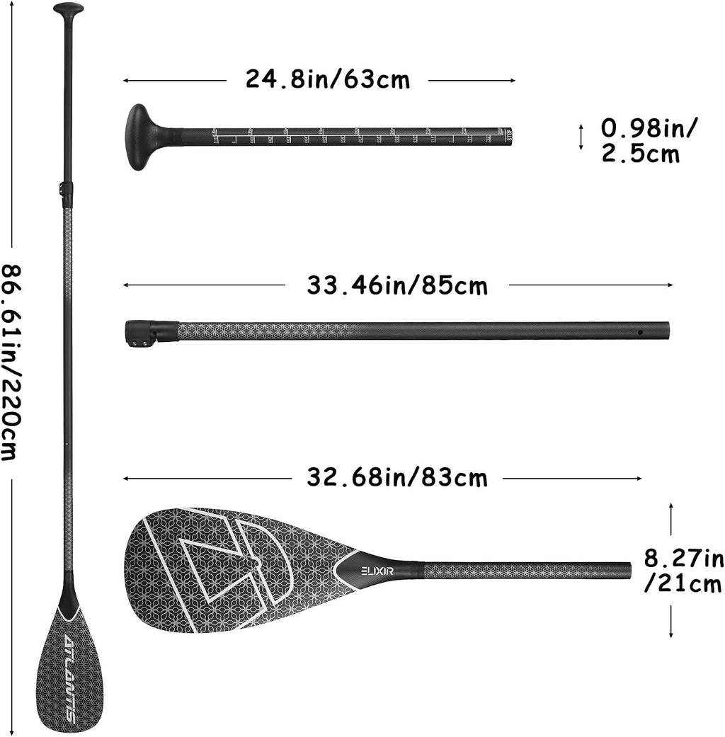 AQUBONA SUP Paddle- 3 Pieces 100% Carbon Fiber Adjustable Stand Up Paddle Board Paddle, Portable Durable Floating Paddle Board. (F) (Black)