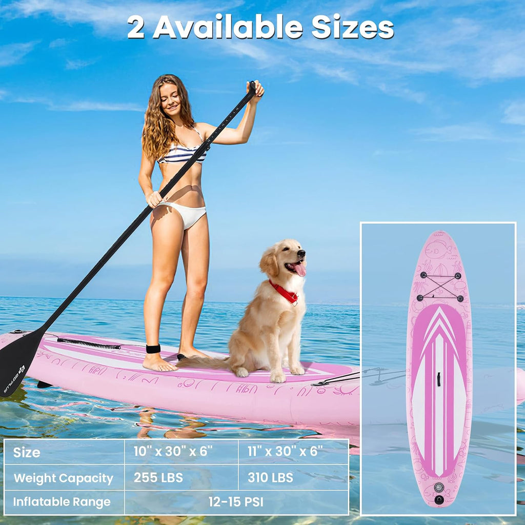 KOTEK 10FT/11FT Inflatable Paddle Board, SUP Paddleboard with Hand Pump, Safety Leash, Repair Kit, Carry Bag, Non-Slip EVA Deck, Stand Up Paddle Board for Youth & Adults
