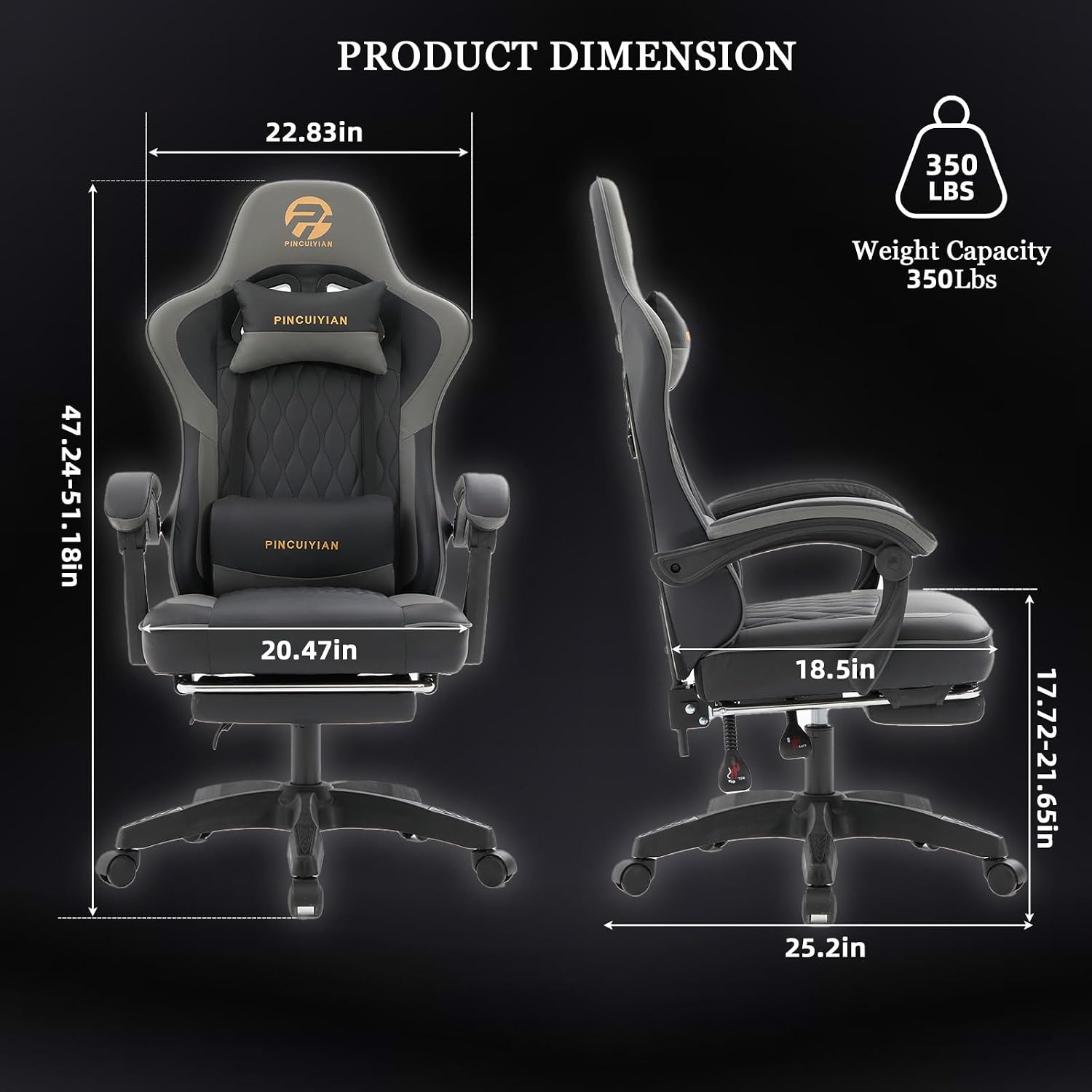 Ergonomic Gaming Chair with Footrest and Lumbar Support, High Back Reclining PU Leather Computer Chair with Headrest and Linkage Armrests, Swivel Height Adjustable Office Gamer Chair for Adults (Gray)