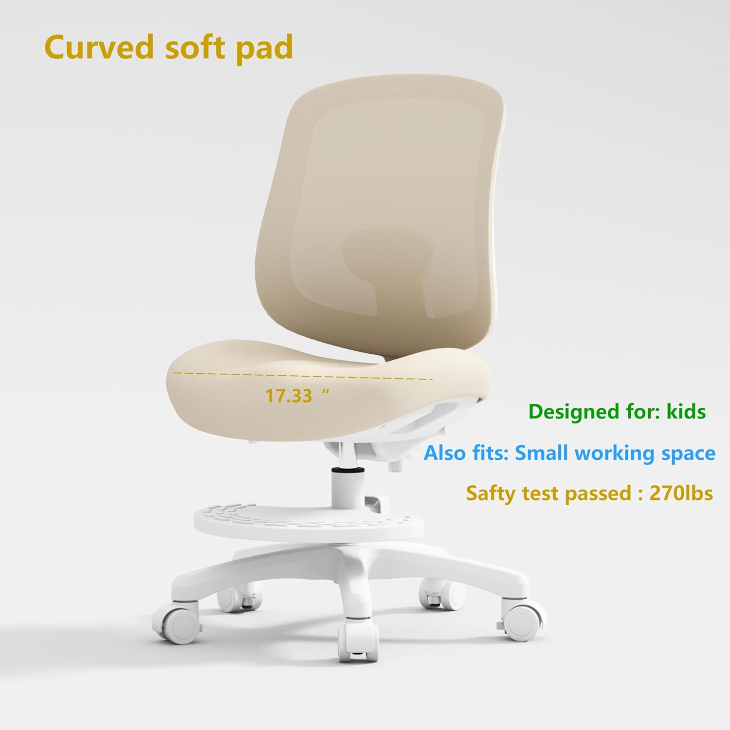 Desk Chair, Ergonomic Study Chair for Kids with Lumbar Support and Footrest, Adjustable Height, Mesh Student Chair with Adjustable backrest, Model Shell (Mint)
