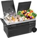 YELLOW JACKET Car Refrigerator 76 Quart Portable Freezer Cooler with Wheels Dual Zone Independent Control 12Volt Car Fridge for Outdoor Camping Travel,12/24V DC 110~240 V AC Refrigerator for Home,RV