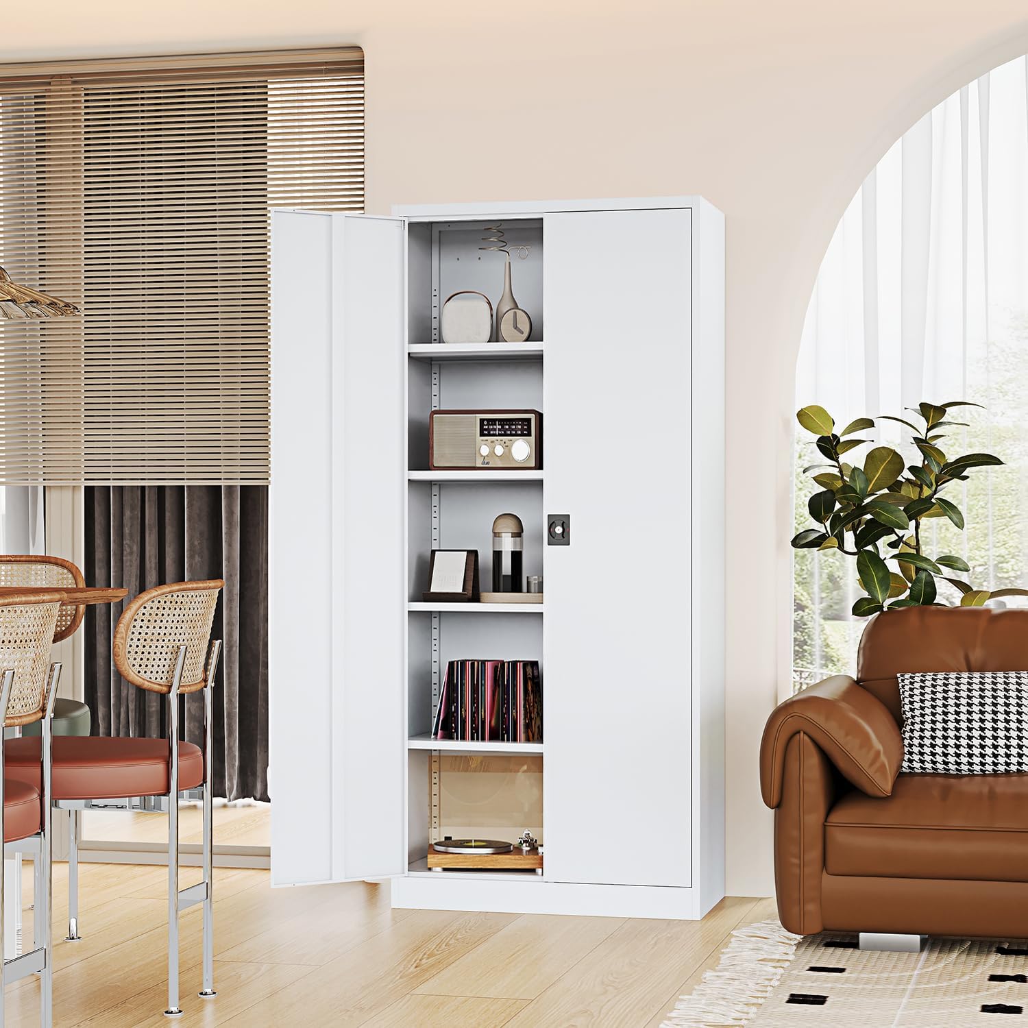 Fesbos Metal Storage Cabinet-71' Tall Steel File Cabinets with Lockable Doors and Adjustable Shelves-White Steel Storage Cabinet for Home,Kitchen, School, Office, Garage