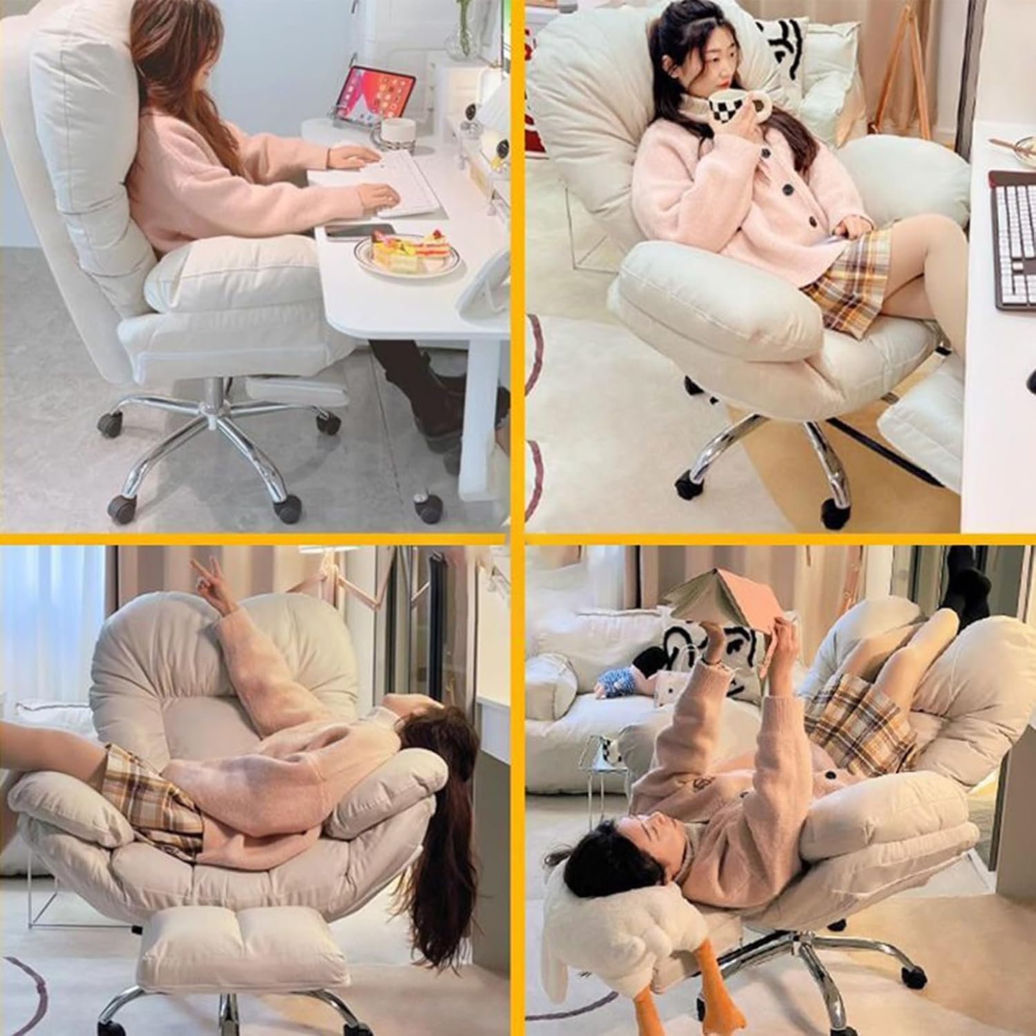 Gaming Chair Lazy Sofa Ergonomic Office Chairs Recliner Chair for Bedroom,Study Chair with Quiet Rubber Wheels Foot Rest and Lumbar Support Home Office Desk Chairs for Living Room & Bedroom