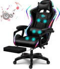 Gaming Chair with Speakers Gamer Chair LED Lights PU Leather Recliner Chair 360°Swivel Function Ergonomic Video Game Chairs with Headrest Armrest Massage Office Chair Computer Chair,Black