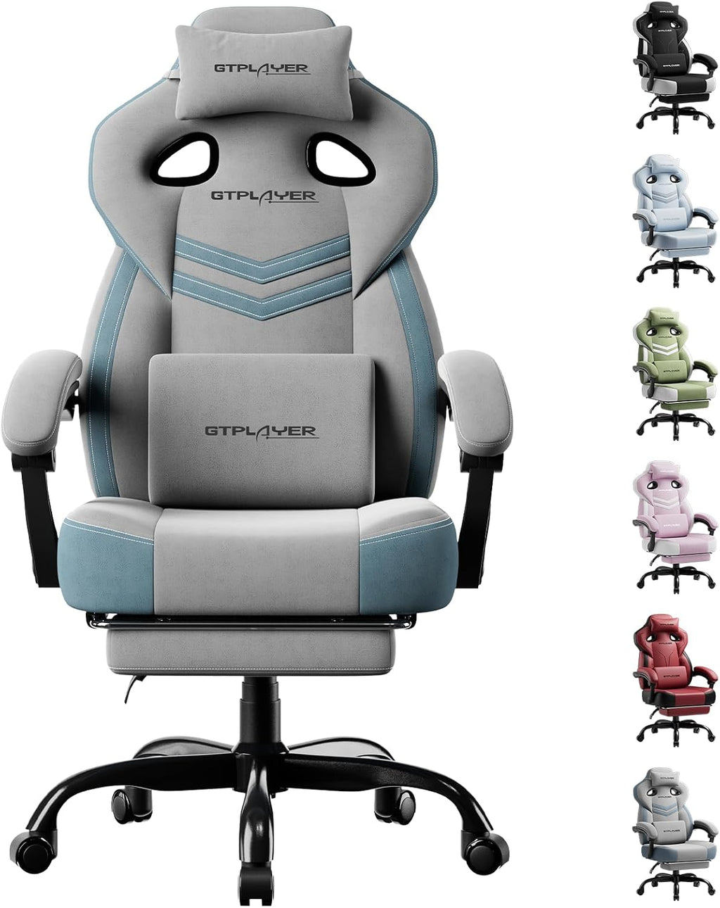 GTPLAYER Gaming Chairs for Adult - Ergonomic Big & Tall Gaming Seat with Footrest & Lumbar Support, Comfortable Office Chair 90-155° Reclining - Heavy Duty Wide Computer Seat, Grey