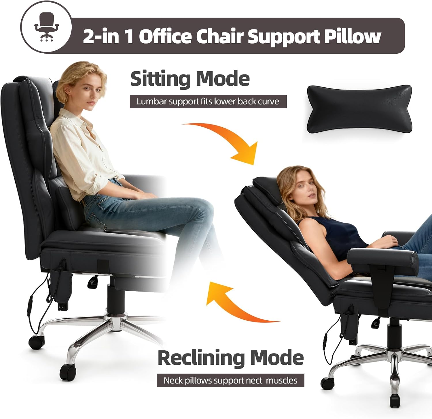 7-Point Massage Office Chair,Heated Desk Manageral Chair,Ergonomic Executive Chair with Footrest,Adjustable Armrest，Computer Chair for Offices, Study Areas, Gaming Spaces,Black