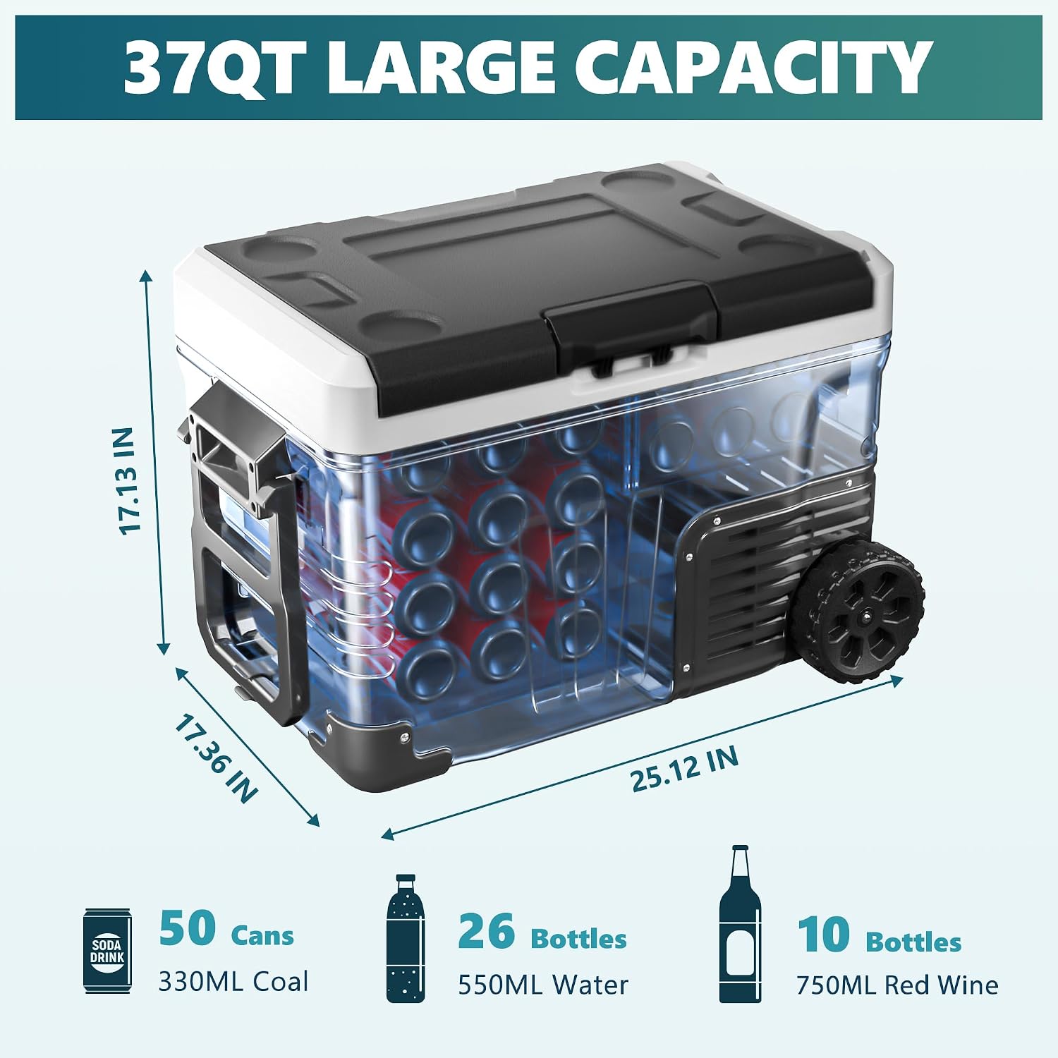 EUHOMY 12 Volt Refrigerator, 37QT(35L) Electric Cooler, Portable Freezer 12V/24V DC 100-240V AC, 12V Fridge -4℉~68℉, 12V Cooler with Wheels & 2 Baskets for Travel, Truck, Boat, Camping